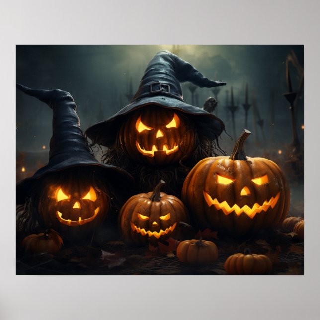 Poster Halloween Jack O’Lanterns Haunted Graveyard (Frente)