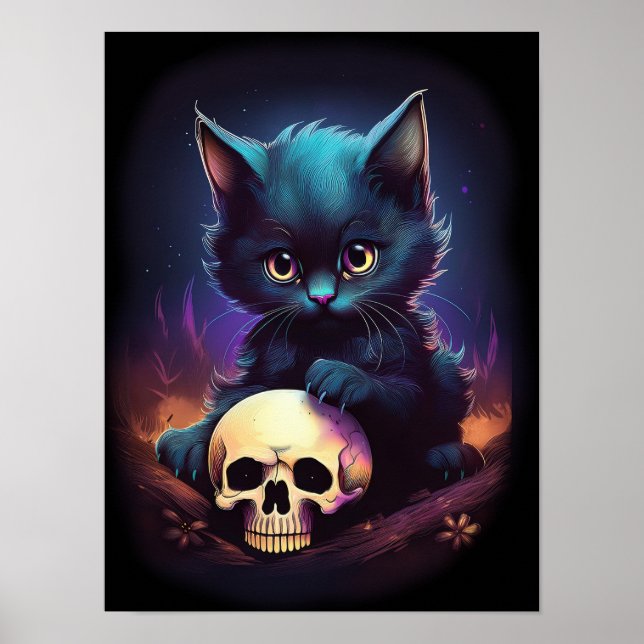 Poster Halloween Kitten Horror Skull (Frente)