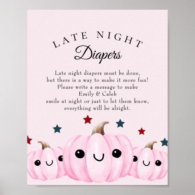 Poster Halloween Late Night Diapers Baby Shower Game (Frente)