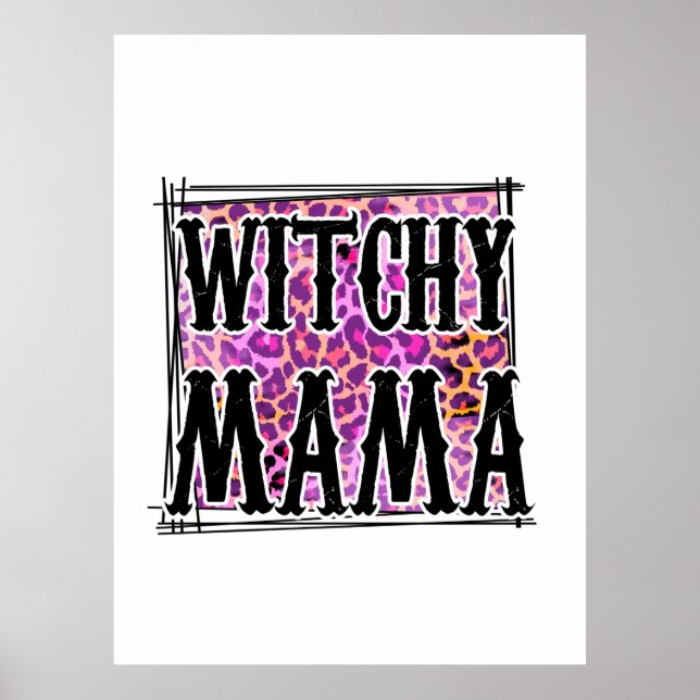 Poster Halloween Leopard Witchy Mama Aniversário (Frente)