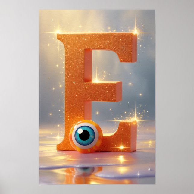 Poster Halloween Letter E Monster Eye Classroom Wall Art  (Frente)