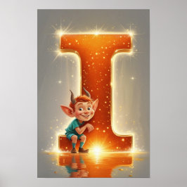 Poster Halloween Letter I Cute Monster Kids Classroom 