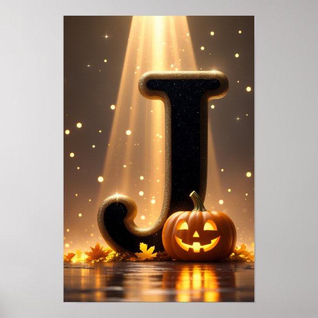 Poster Halloween Letter J Pumpkin Kids Classroom Alphabet (Frente)