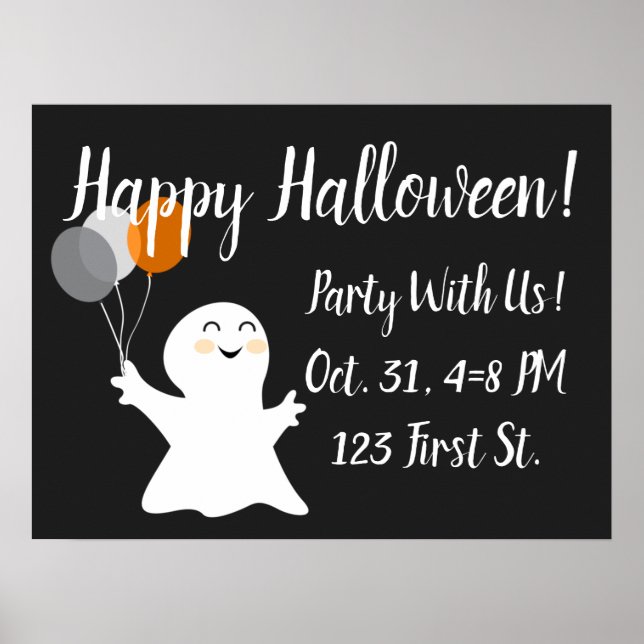 Poster Halloween Little Ghost with Balloons  (Frente)