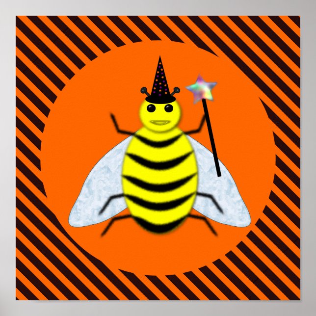 Poster Halloween Magic Bee Witch Orange and Black Stripes (Frente)