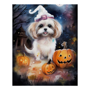 Pôster Halloween Malti Tzu Com Pumpkins Assustado