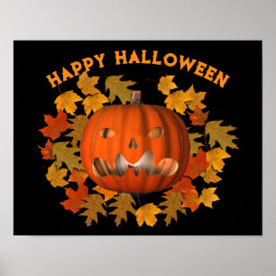Poster Halloween Meia Jack O Lanterna E Folhas De Queda