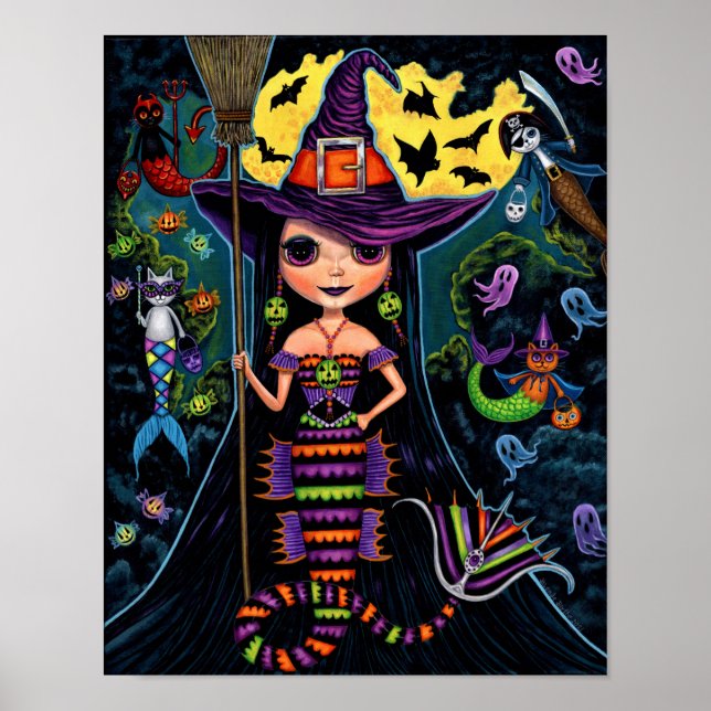 Poster Halloween Mermaid Witats Mercats Fantasmas Pumpkin (Frente)