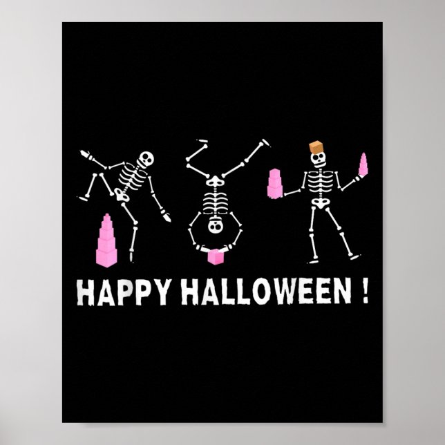 Poster Halloween Montessori Teacher Skeleton Dancing Educ (Frente)