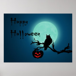 Poster Halloween Night Pumpkin Owl