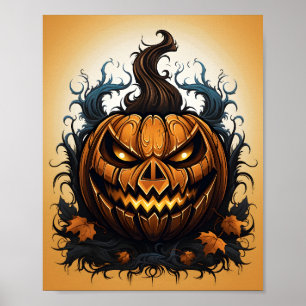 Poster Halloween Orange Jack O Lantern Spooky Pumpkin