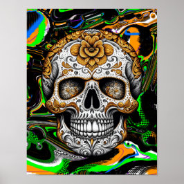 Poster Halloween ou Día de Muertos Sugar Skull Art Fluid