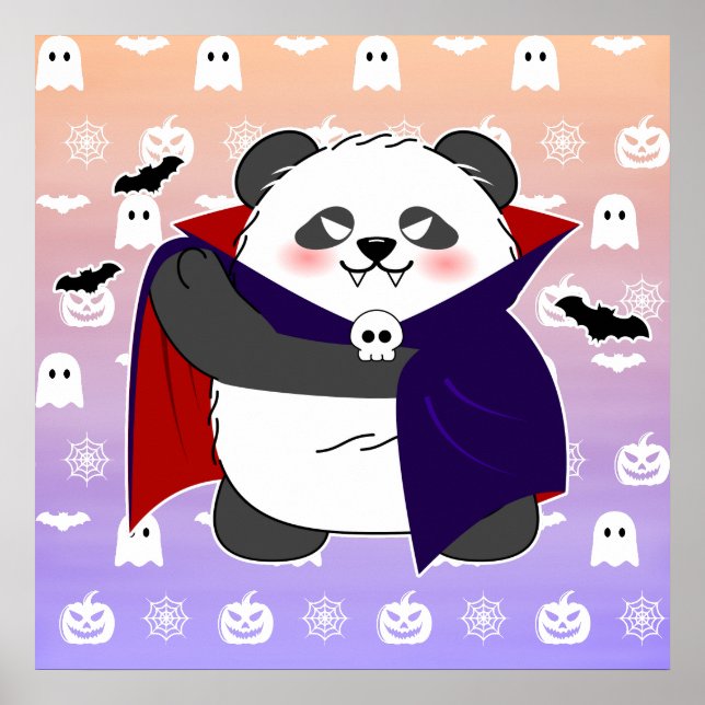 Poster Halloween Panda Bebê Fofo Drácula Vampiro (Frente)