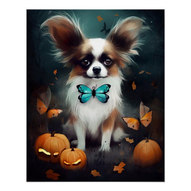 Pôster Halloween Papillon Com Pumpkins Assustado (Frente)
