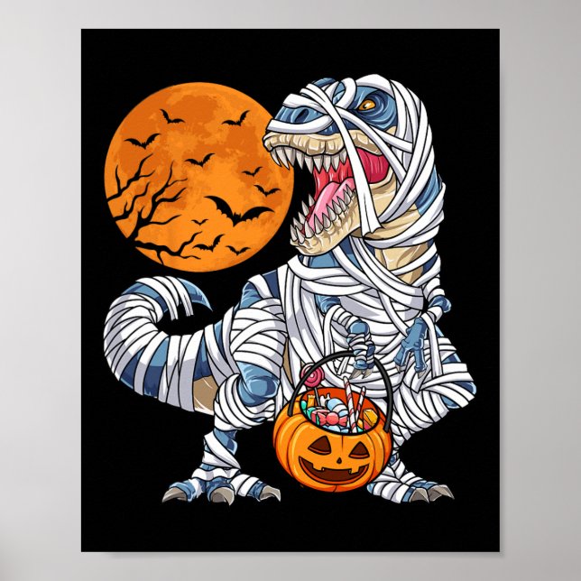 Poster Halloween Para Meninos Dinossauro T Rex Mummy Pump (Frente)