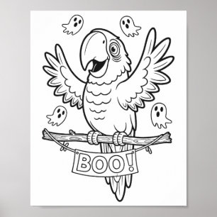 Poster Halloween Parrot Boo Para Crianças A Colorir E Tin