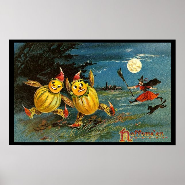 Pôster Halloween Pumpkin Charters and Witch (Frente)