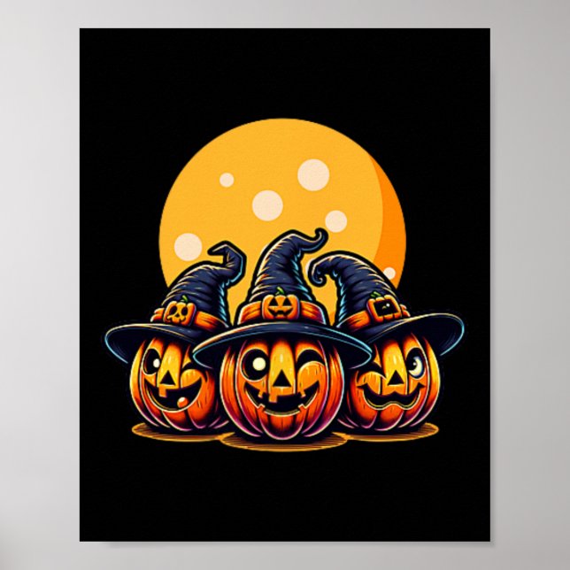 Poster Halloween Pumpkin Threefold Witch Hat Tee Kids (Frente)