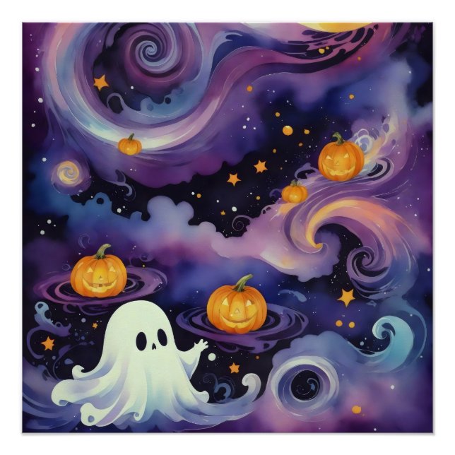 Pôster Halloween Pumpkins e Starry Ghost (Frente)
