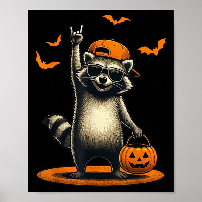 Poster Halloween Raccoon Rock Music Gift Men Mulheres Cri (Frente)