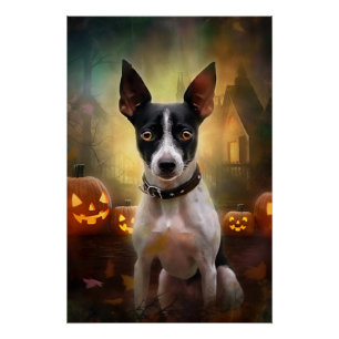 Pôster Halloween Rat Terrier Com Pumpkins Assustado