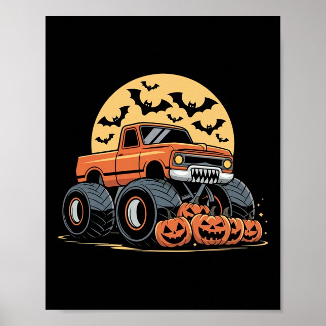 Poster Halloween S Para Crianças Monster Truck Pumpkins (Frente)