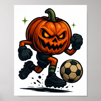Poster Halloween Scary Pumpkin Showing Soccer Skills Spoo