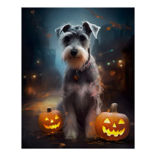 Pôster Halloween Schnauzer Com Pumpkins Assustado