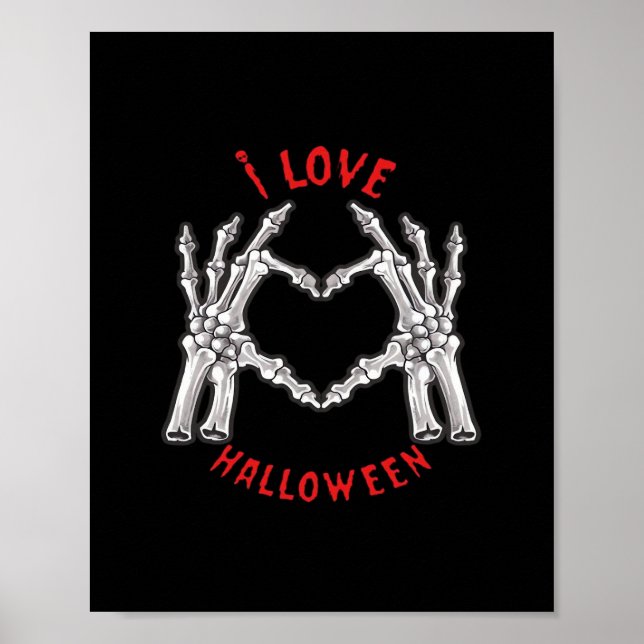 Poster Halloween Skeletal Mãos Coração Engraçado Dizendo (Frente)