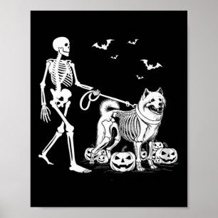 Poster Halloween Skeleton Andando Samoyed Dog