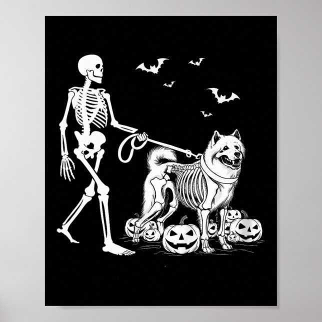 Poster Halloween Skeleton Andando Samoyed Dog (Frente)