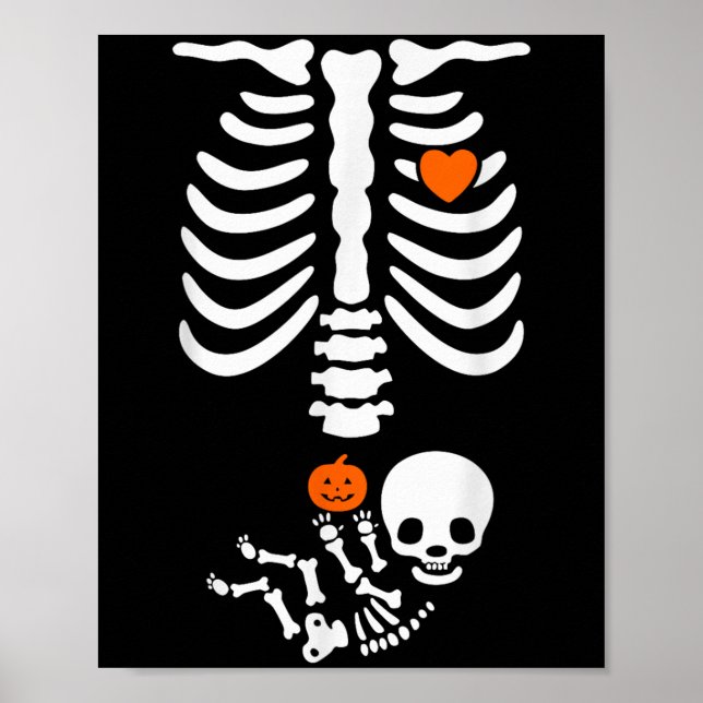 Poster Halloween Skeleton Baby Rib Cage Pregnant Pumpkin  (Frente)