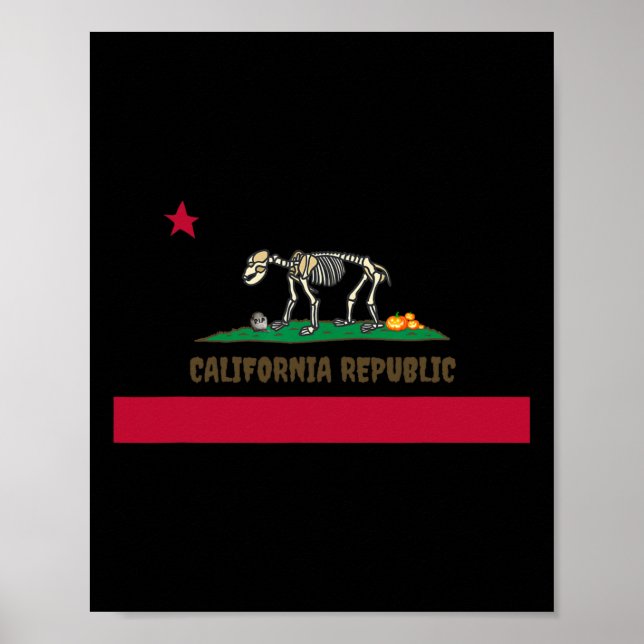 Poster Halloween Skeleton Bear California Ca Flag F (Frente)