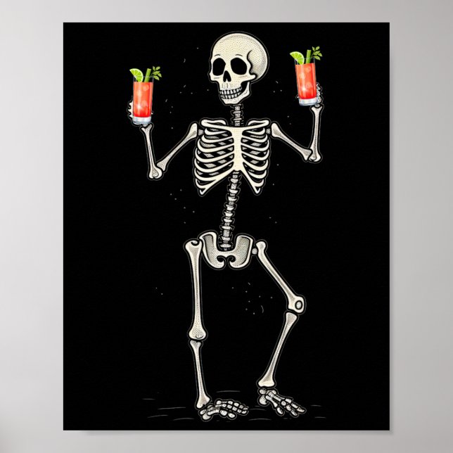 Poster Halloween Skeleton Bebendo Bloody Mary Tail (Frente)