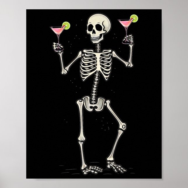 Poster Halloween Skeleton Bebendo Cosmopolitan Tail (Frente)