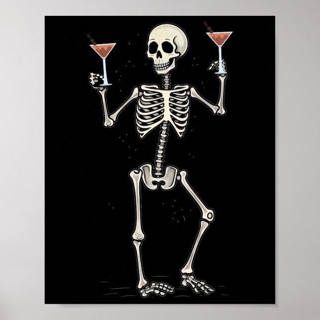 Poster Halloween Skeleton Bebendo Manhattan Tail (Frente)