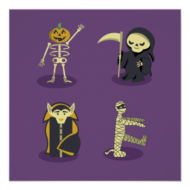 Pôster Halloween Skeleton Dracula Mummy Grim Reaper (Frente)