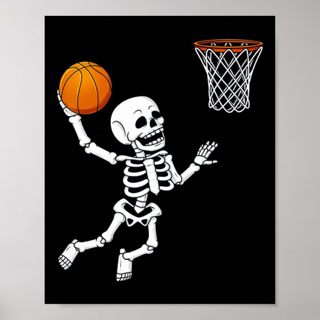 Poster Halloween Skeleton Dunking Basball Boys Garotas K (Frente)