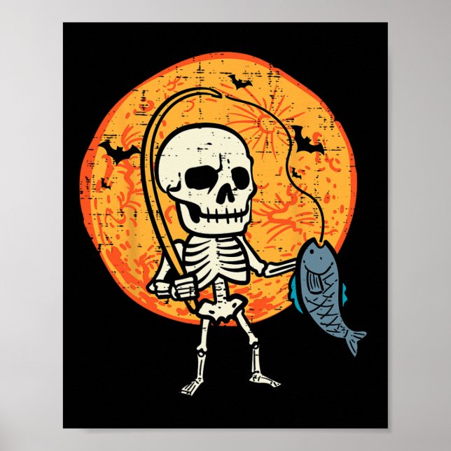 Poster Halloween Skeleton Fisheries Costume Pescador Men  (Frente)