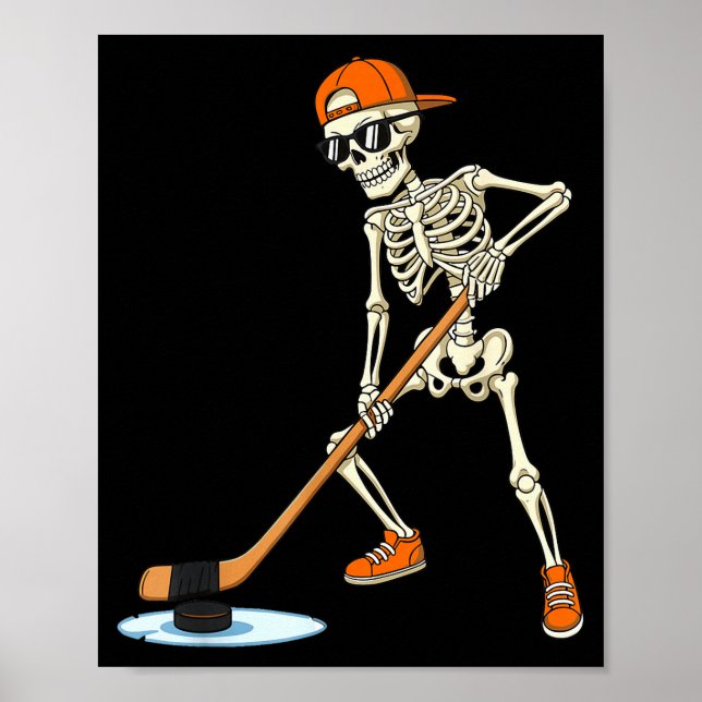 Poster Halloween Skeleton Funny Hockey For Boys Teens Men (Frente)