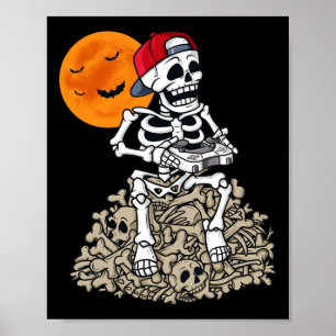 Poster Halloween Skeleton Gamer Boys Crianças Jovens Jove