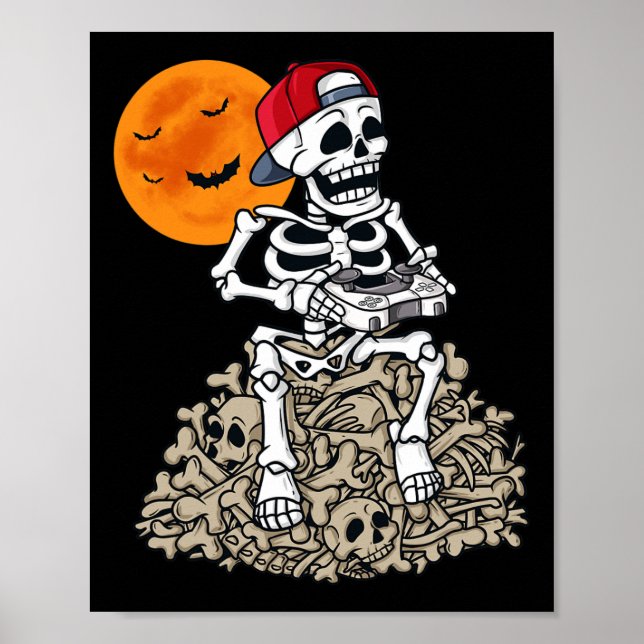 Poster Halloween Skeleton Gamer Boys Crianças Jovens Jove (Frente)