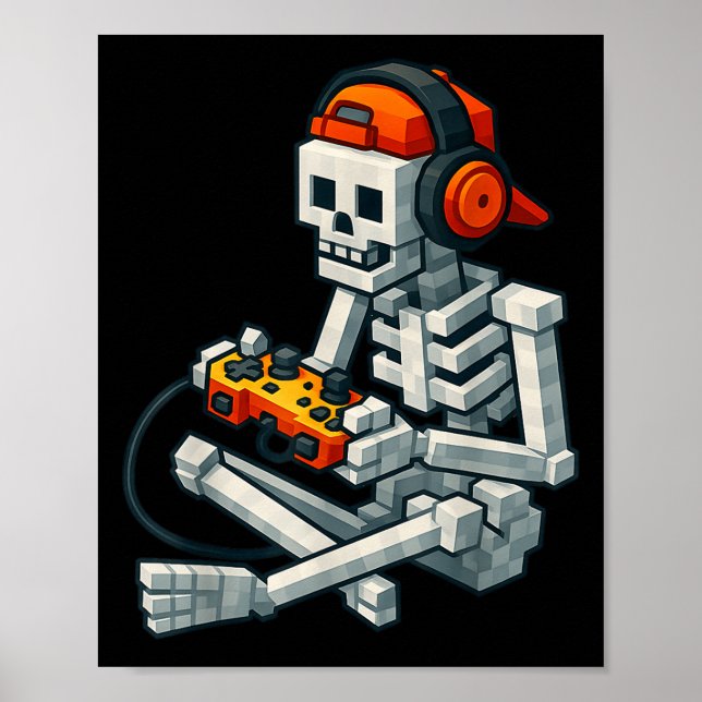 Poster Halloween Skeleton Gamer Pixel Video Gaming Boys M (Frente)