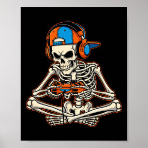 Poster Halloween Skeleton Gamer Video Gaming Boys Men Kid