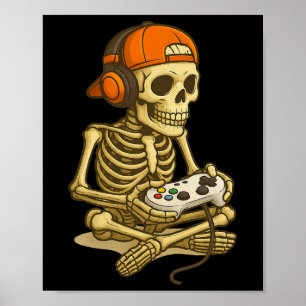 Poster Halloween Skeleton Gamer Video Gaming Boys Men Kid