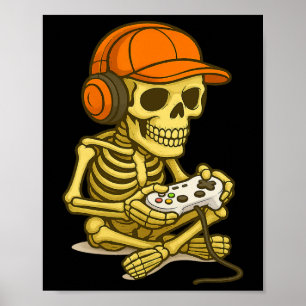 Poster Halloween Skeleton Gamer Video Gaming Boys Men Kid