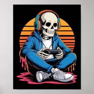 Poster Halloween Skeleton Gamer Video Gaming Boys Men Kid