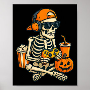Poster Halloween Skeleton Gamer Video Gaming Boys Men Kid