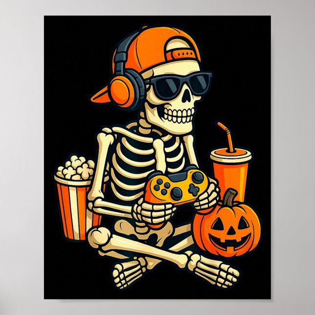 Poster Halloween Skeleton Gamer Video Gaming Boys Men Kid (Frente)