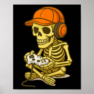 Poster Halloween Skeleton Gamer Video Gaming Boys Men Kid